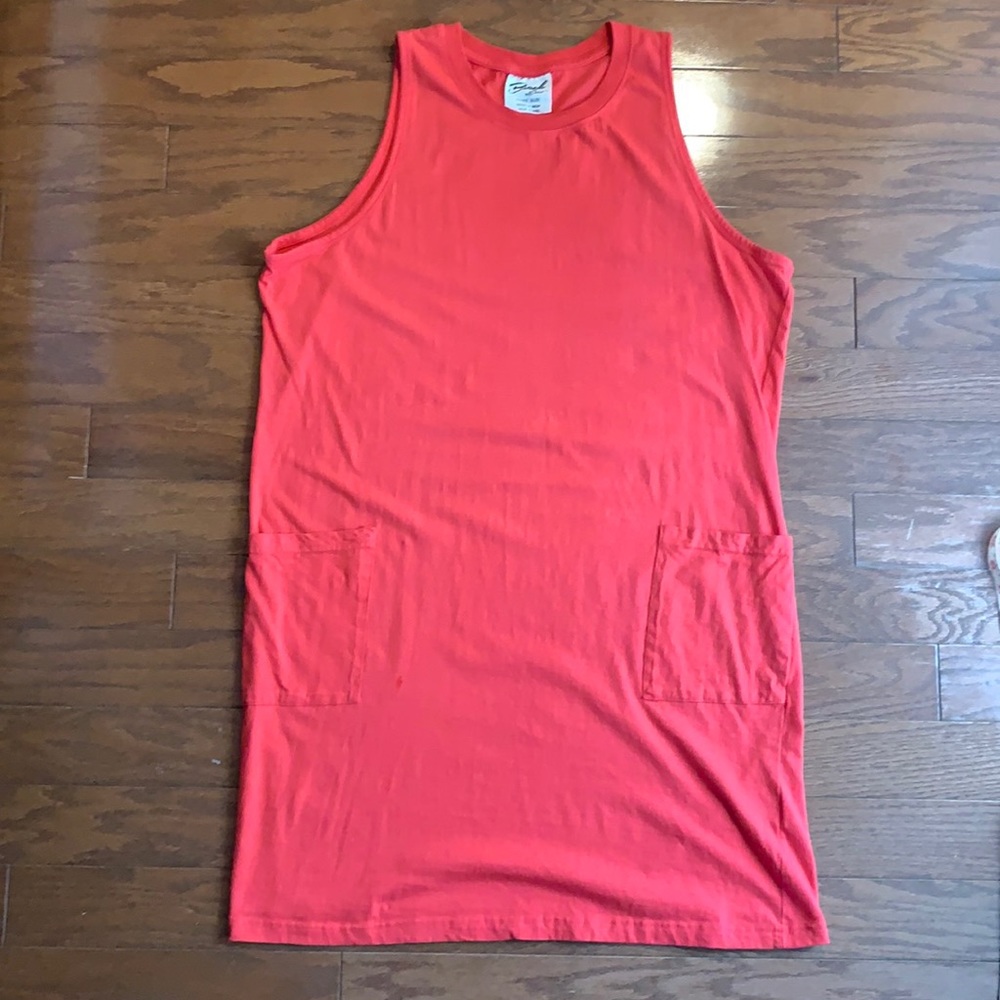 Beach by Exist Sleeveless Tank Dress Coverup w/ Pockets Tunic Coral Free Size